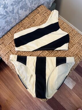 Tory Burch Pale Cream and Navy striped Bikini